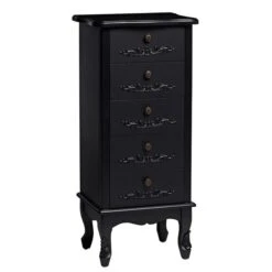 Antique French Style Antoinette Black Tallboy Chest