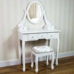 Antique French Style White 5 Drawer Dressing Table Set