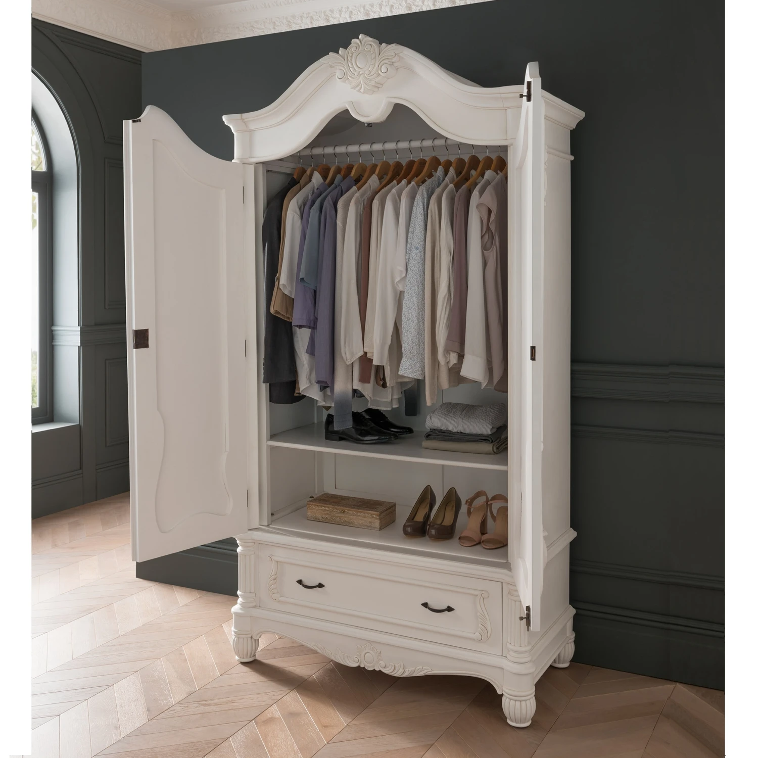 Antique French Style White Finished 1 Drawer Wardrobe 4 Antique French Style White Finished 1 Drawer Wardrobe - Image 2