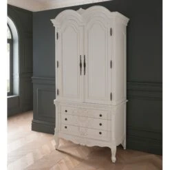 Antique French Style White Finished 3 Drawer Wardrobe