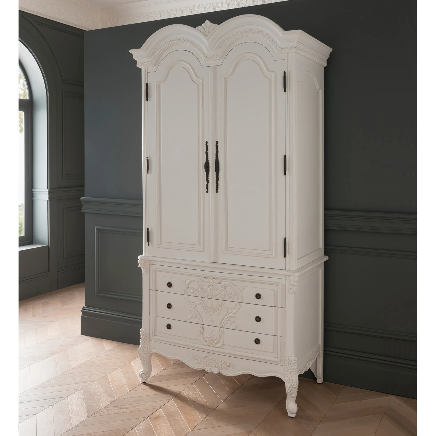 Antique French Style White Finished 3 Drawer Wardrobe 3 Antique French Style White Finished 3 Drawer Wardrobe