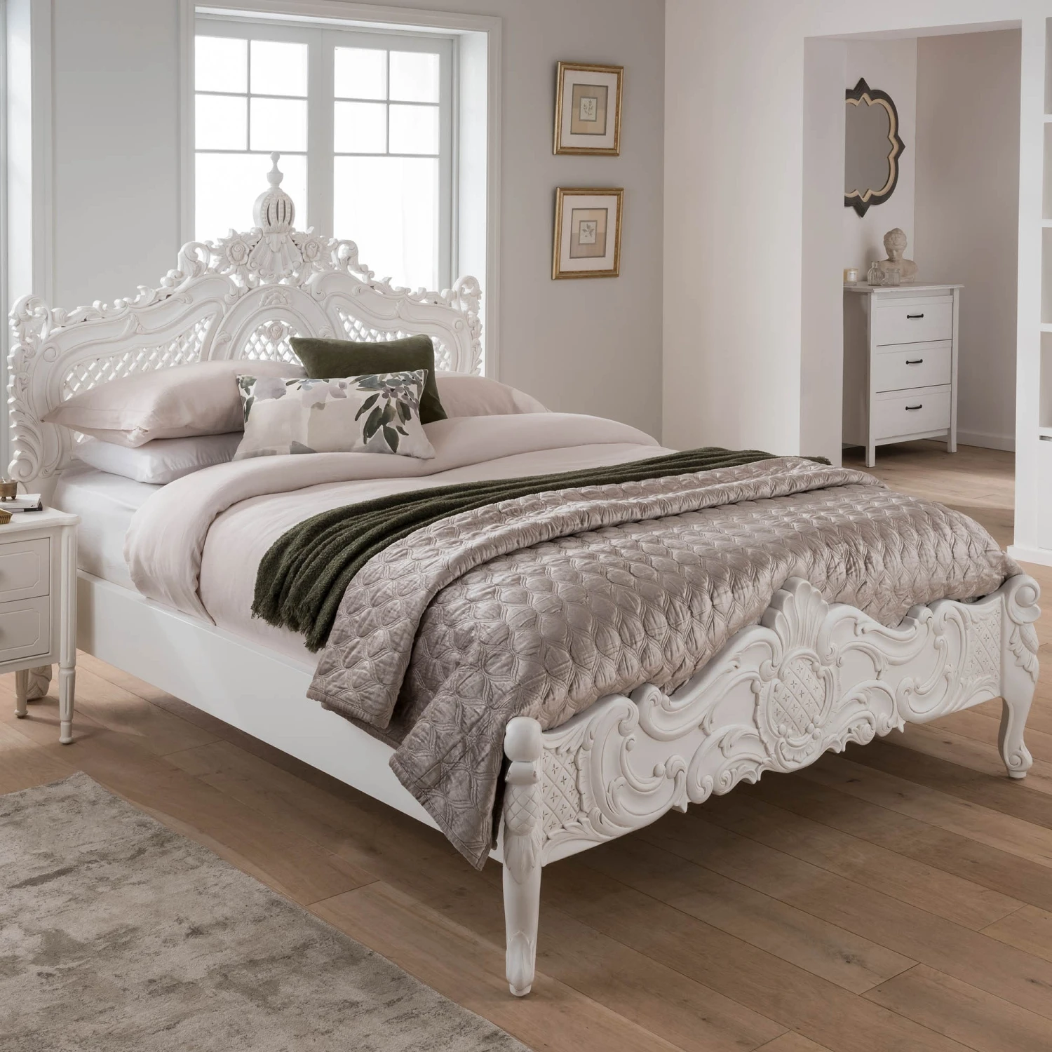 Antique White French Wooden Bed Frame 3 Antique White French Wooden Bed Frame