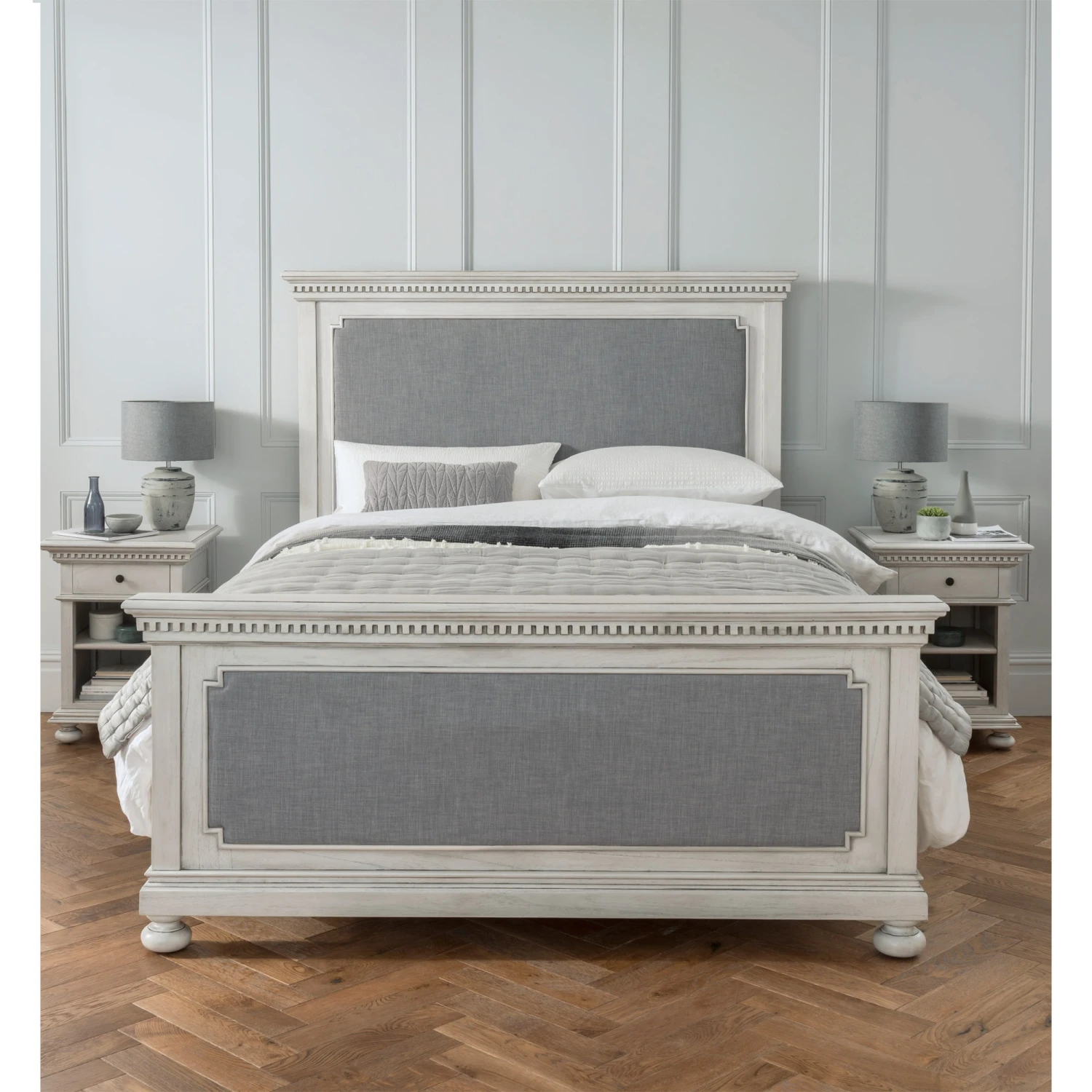Bakersfield Grey Antique French Style Fabric Bed 4 Bakersfield Grey Antique French Style Fabric Bed - Image 2