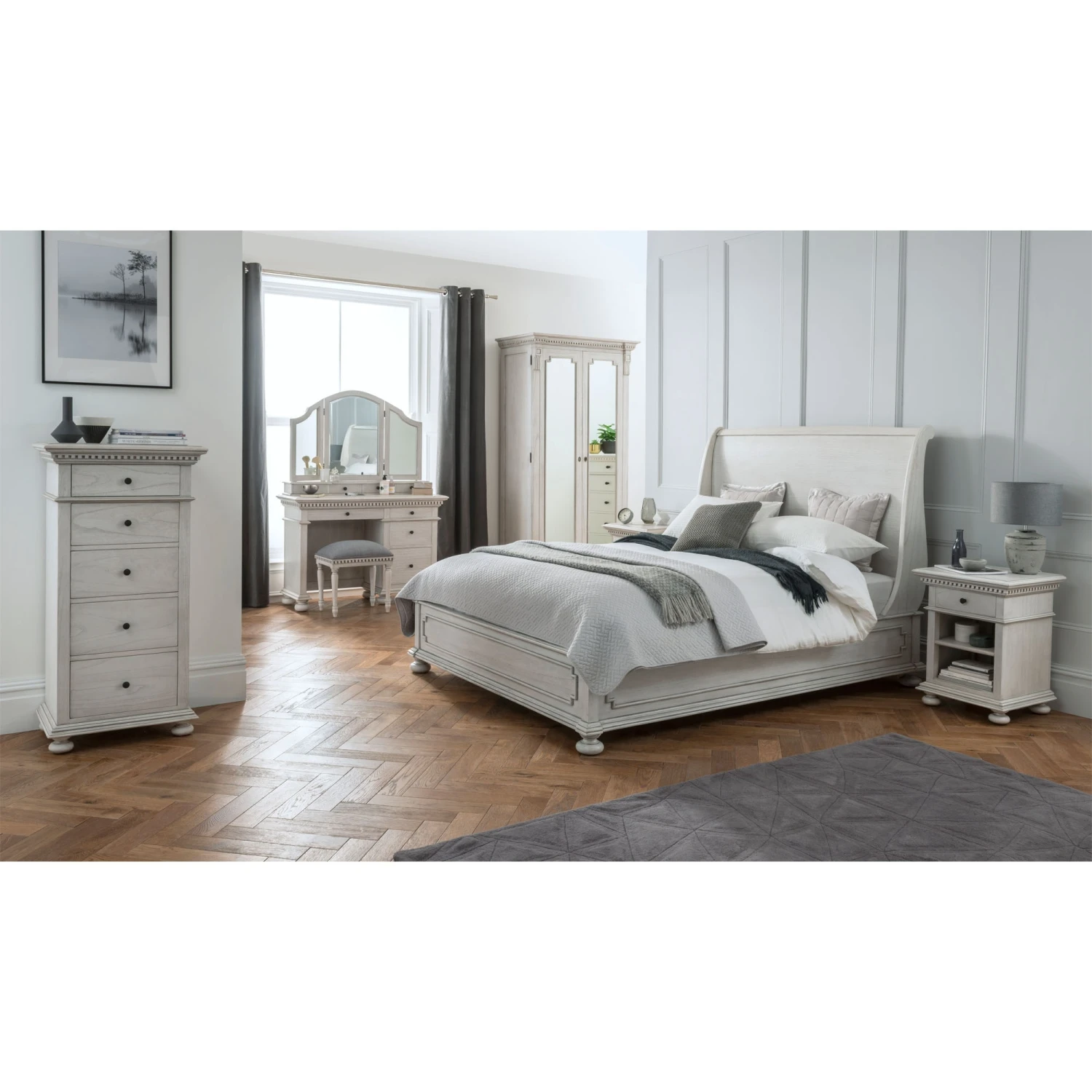Bakersfield Grey Antique French Style Sleigh Bed 5 Bakersfield Grey Antique French Style Sleigh Bed - Image 3