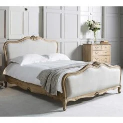 Chic Linen Upholstered Bed Weathered
