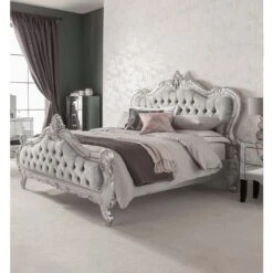 Crushed Velvet Silver Antique French Style Bed -Cheap Bed Store crushed velvet silver antique french style bed p44028 104810 zoom