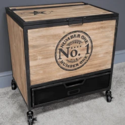 Fir Wood Industrial Hatch Lid Bedside Cabinet