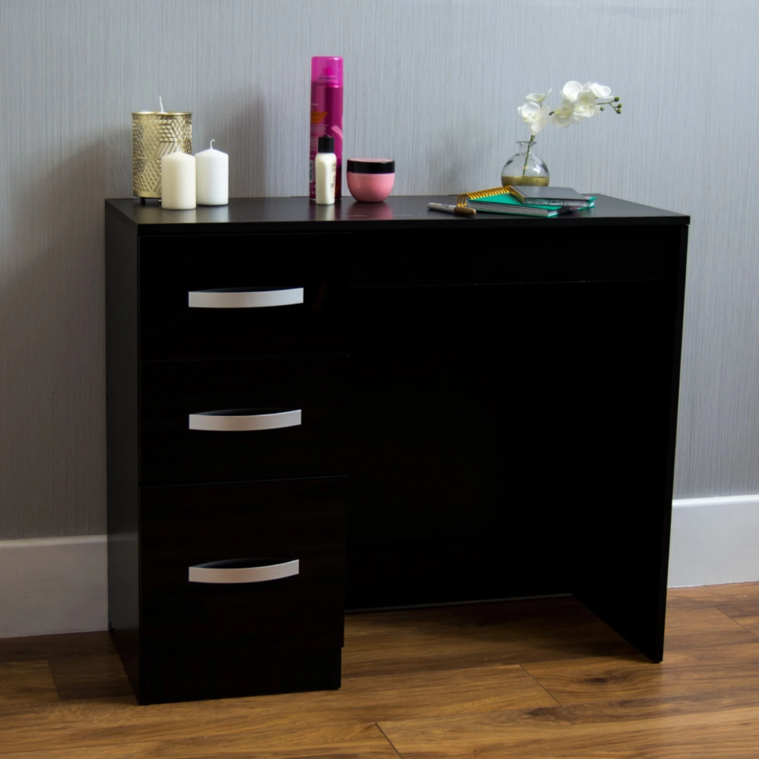 Hulio Black 3 Drawer Dressing Table 3 Hulio Black 3 Drawer Dressing Table