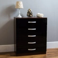 Hulio Black And Walnut 5 Drawer Chest -Cheap Bed Store hulio black and walnut 5 drawer chest p54040 72139 zoom