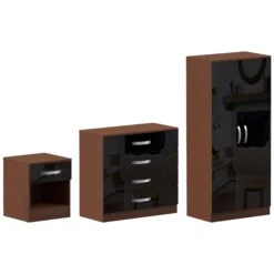 Hulio Walnut & Black Trio Bedroom Set
