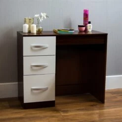 Hulio White And Walnut 3 Drawer Dressing Table