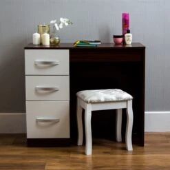 Hulio White And Walnut 3 Drawer Dressing Table -Cheap Bed Store hulio white and walnut 3 drawer dressing table p53855 71232 zoom