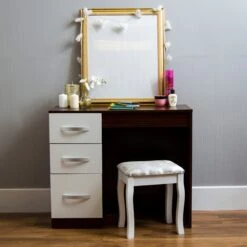 Hulio White And Walnut 3 Drawer Dressing Table -Cheap Bed Store hulio white and walnut 3 drawer dressing table p53855 71233 zoom