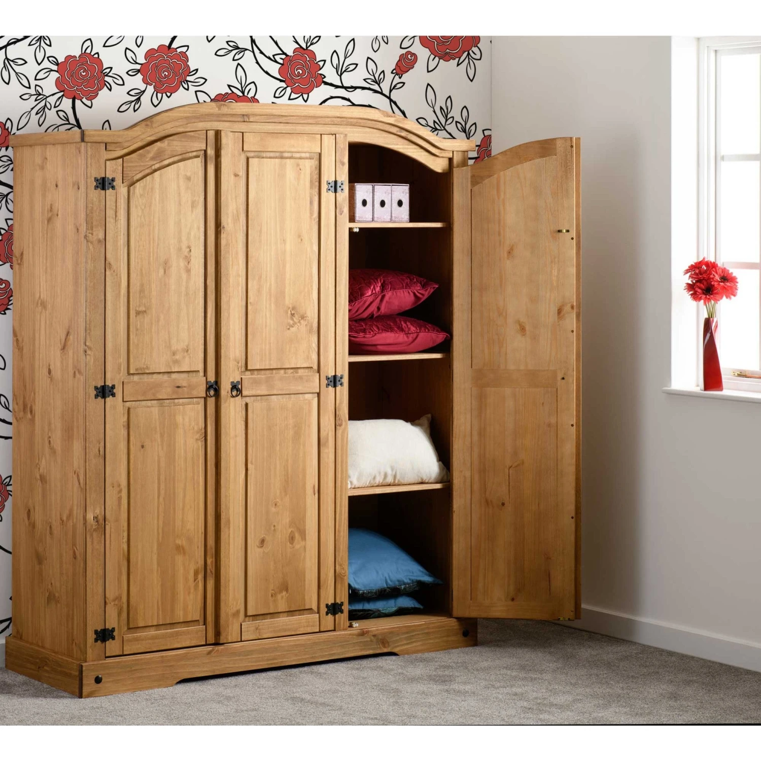 Huxley Distressed Waxed Pine 3 Door Wardrobe 7 Huxley Distressed Waxed Pine 3 Door Wardrobe - Image 5