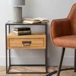 Kempsey Fir Wood And Iron Bedside Cabinet