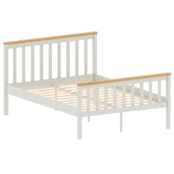 Milan White & Pine Wooden Bed With High Foot End