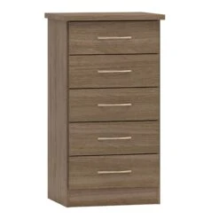 Nevada 5 Drawer Rustic Oak Effect Narrow Chest