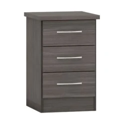 Nevada Black 3 Drawer Bedside