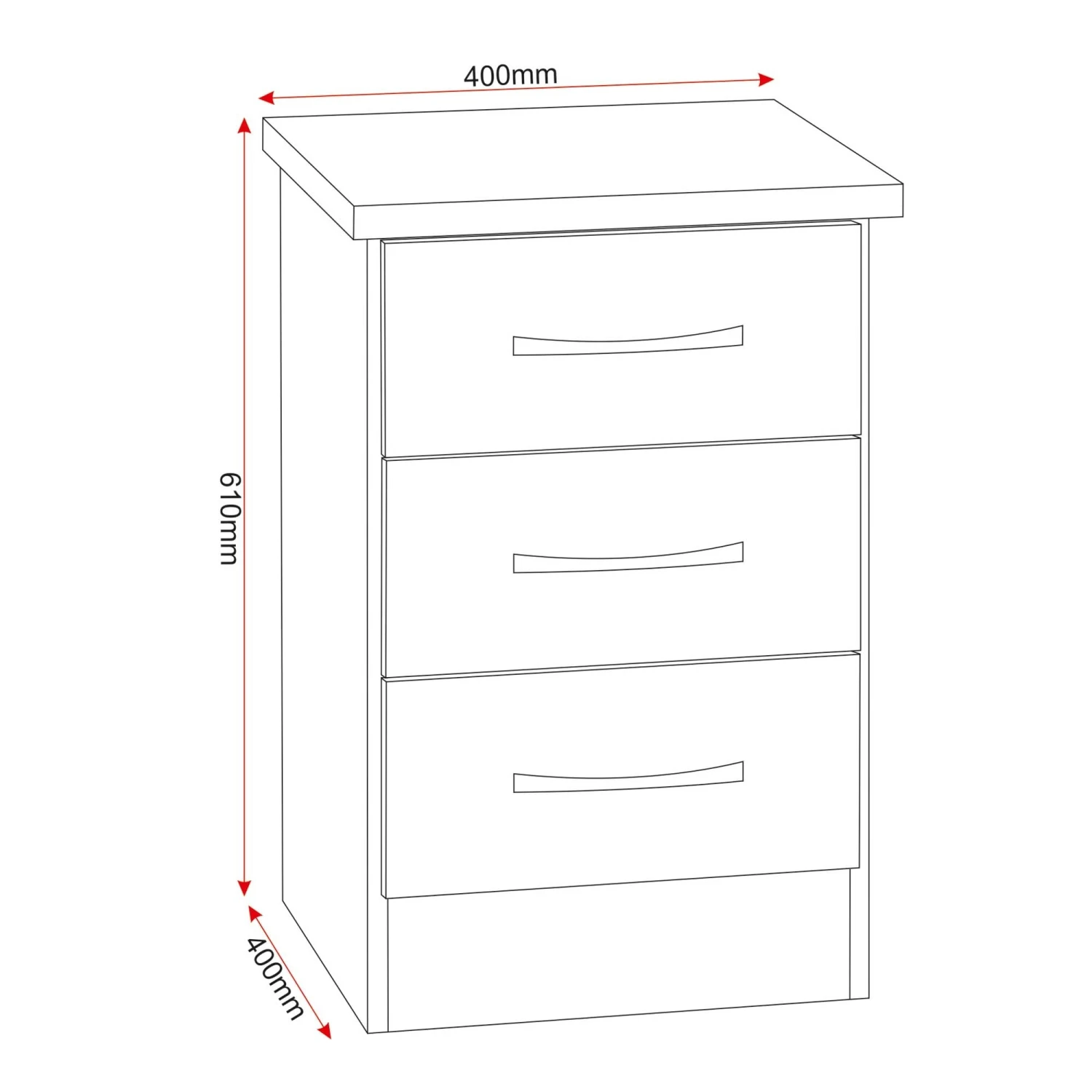 Nevada Black 3 Drawer Bedside 9 Nevada Black 3 Drawer Bedside - Image 7