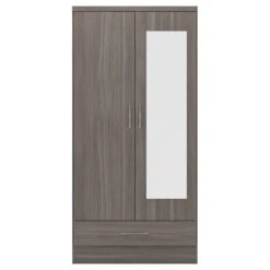 Nevada Black Wood Grain Mirrored 2 Door 1 Drawer Wardrobe -Cheap Bed Store nevada black wood grain mirrored 2 door 1 drawer wardrobe p76711 124432 zoom