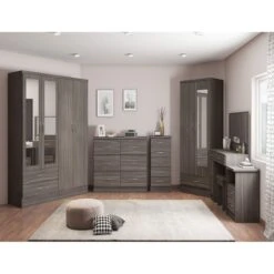 Nevada Black Wood Grain Mirrored 2 Door 1 Drawer Wardrobe -Cheap Bed Store nevada black wood grain mirrored 2 door 1 drawer wardrobe p76711 124437 zoom