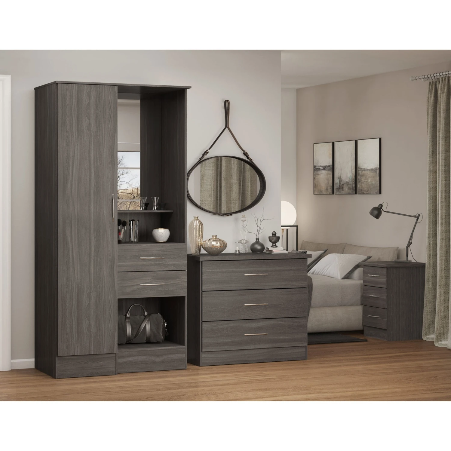 Nevada Black Wood Grain Vanity 1 Door Wardrobe 8 Nevada Black Wood Grain Vanity 1 Door Wardrobe - Image 6