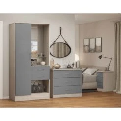Nevada Grey Gloss/Light Oak Effect Veneer Vanity 1 Door Wardrobe -Cheap Bed Store nevada grey gloss light oak effect veneer vanity 1 door wardrobe p80443 158096 zoom