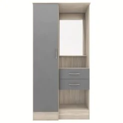 Nevada Grey Gloss/Light Oak Effect Veneer Vanity 1 Door Wardrobe -Cheap Bed Store nevada grey gloss light oak effect veneer vanity 1 door wardrobe p80443 158097 zoom