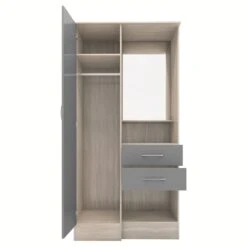 Nevada Grey Gloss/Light Oak Effect Veneer Vanity 1 Door Wardrobe -Cheap Bed Store nevada grey gloss light oak effect veneer vanity 1 door wardrobe p80443 158098 zoom