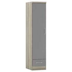 Nevada Grey Gloss & Light Oak Veneer 1 Door 1 Drawer Wardrobe