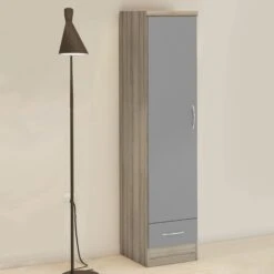 Nevada Grey Gloss & Light Oak Veneer 1 Door 1 Drawer Wardrobe -Cheap Bed Store nevada grey gloss light oak veneer 1 door 1 drawer wardrobe p80329 157519 zoom