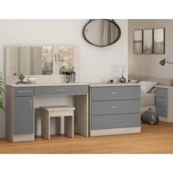 Nevada Grey Gloss & Light Oak Veneer Vanity/Dressing Table Set -Cheap Bed Store nevada grey gloss light oak veneer vanity dressing table set p80407 157959 zoom