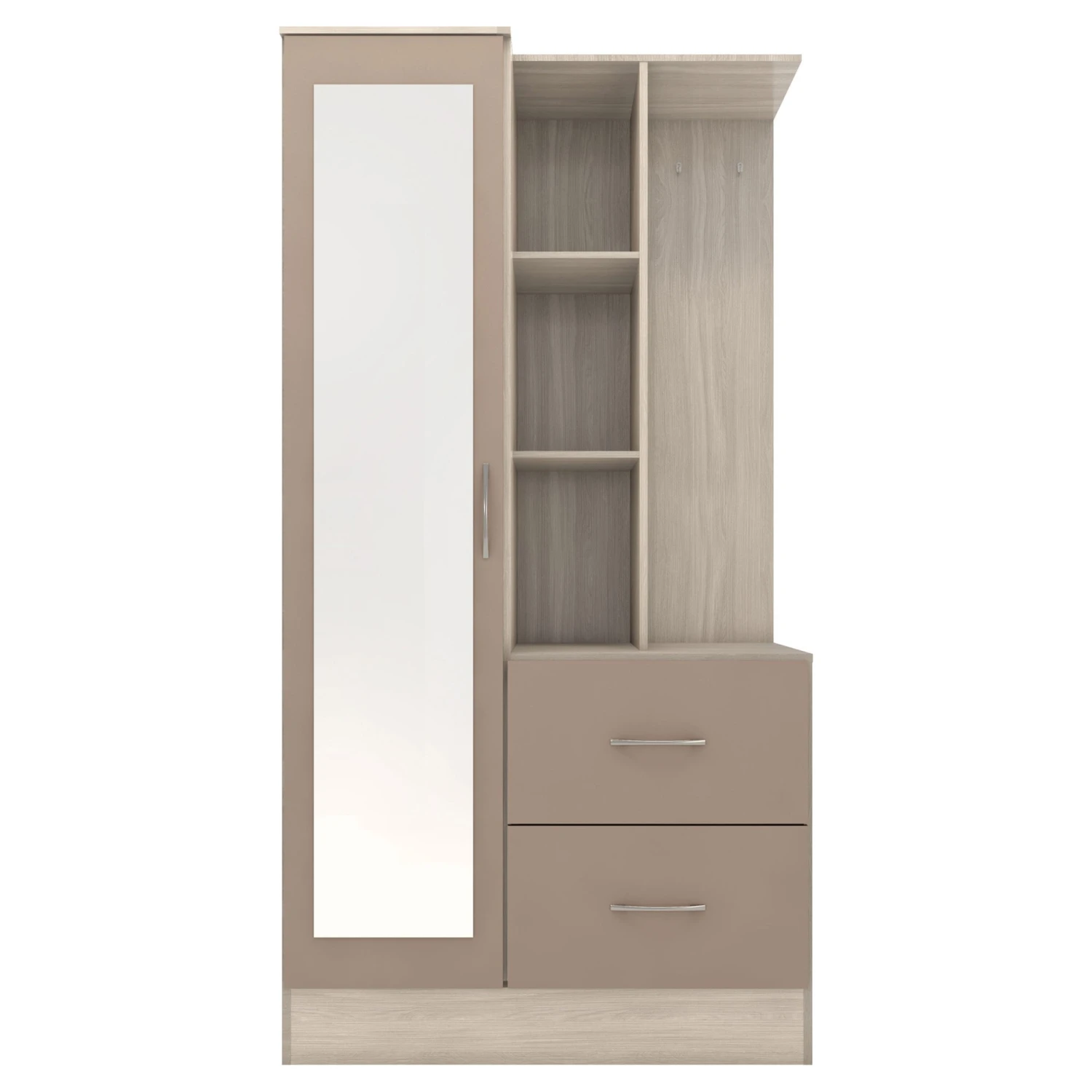 Nevada Oyster Gloss/Light Oak Effect Veneer Mirrored Open Shelf Wardrobe 4 Nevada Oyster Gloss/Light Oak Effect Veneer Mirrored Open Shelf Wardrobe - Image 2