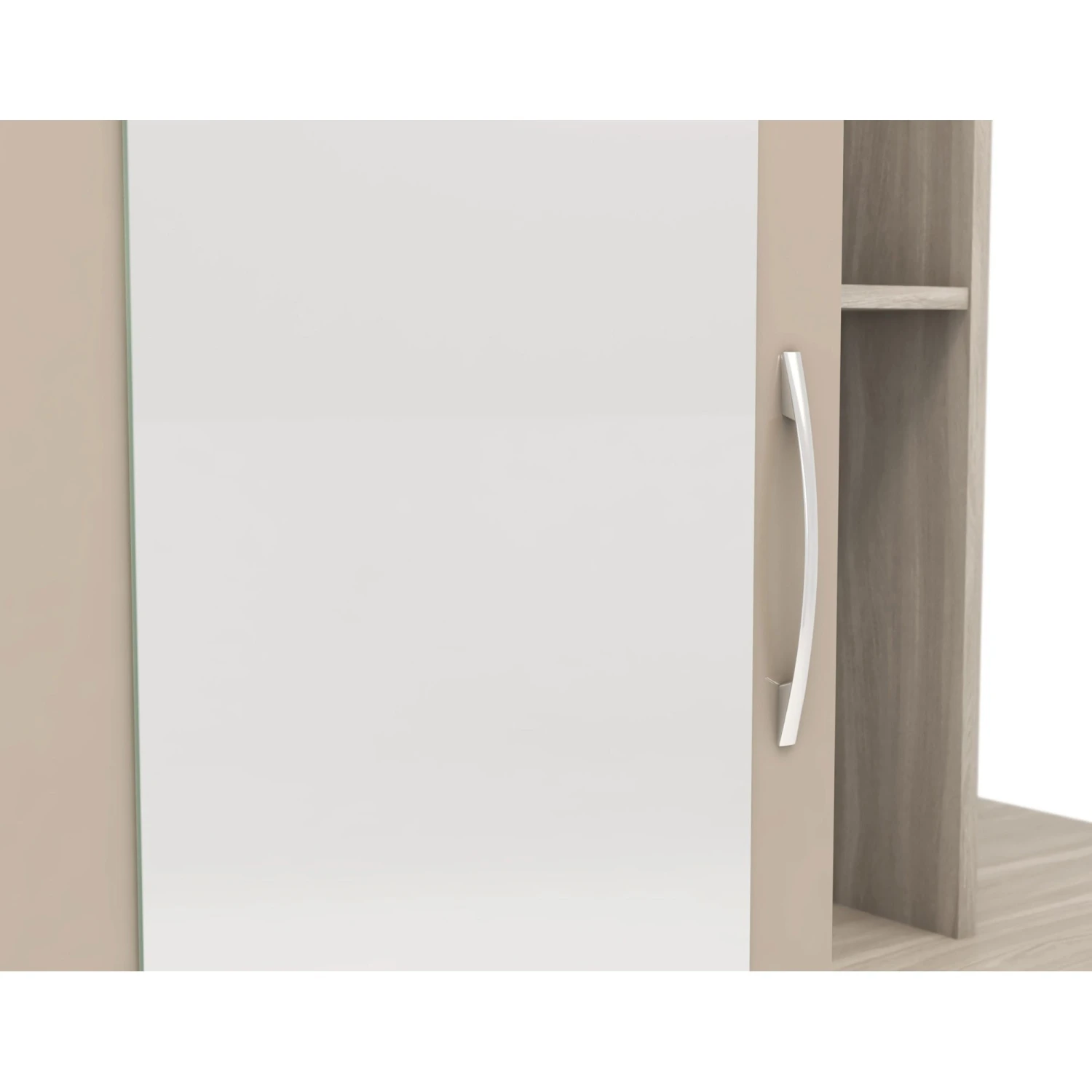 Nevada Oyster Gloss/Light Oak Effect Veneer Mirrored Open Shelf Wardrobe 5 Nevada Oyster Gloss/Light Oak Effect Veneer Mirrored Open Shelf Wardrobe - Image 3