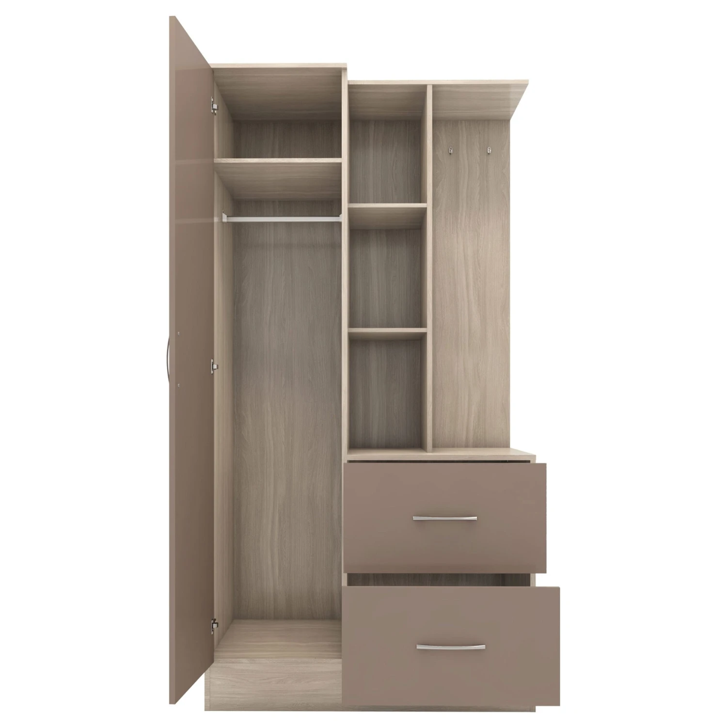 Nevada Oyster Gloss/Light Oak Effect Veneer Mirrored Open Shelf Wardrobe 6 Nevada Oyster Gloss/Light Oak Effect Veneer Mirrored Open Shelf Wardrobe - Image 4