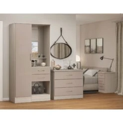Nevada Oyster Gloss/Light Oak Effect Veneer Vanity 1 Door Wardrobe -Cheap Bed Store nevada oyster gloss light oak effect veneer vanity 1 door wardrobe p80430 158056 zoom