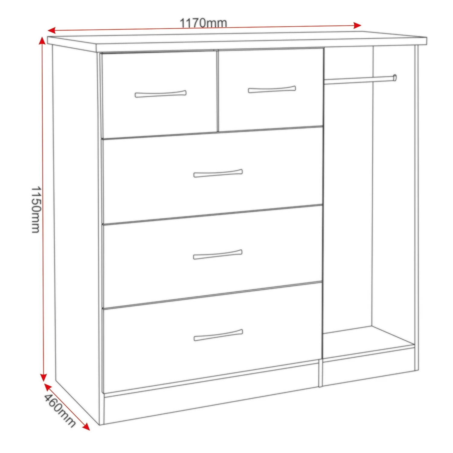 Nevada Rustic Oak 5 Drawer Low Wardrobe 8 Nevada Rustic Oak 5 Drawer Low Wardrobe - Image 6