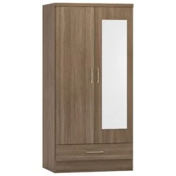 Nevada Rustic Oak Mirrored 2 Door 1 Drawer Wardrobe