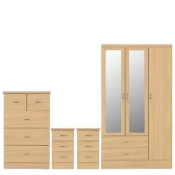 Nevada Sonoma Oak 3 Door 2 Drawer Mirrored Wardrobe Bedroom Set