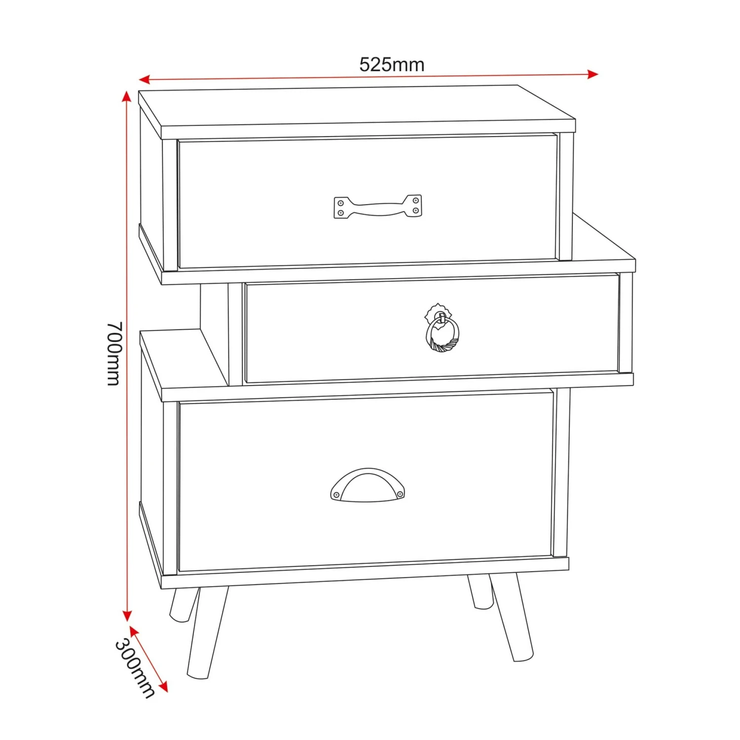 Nordic 3 Drawer Bedside 5 Nordic 3 Drawer Bedside - Image 3