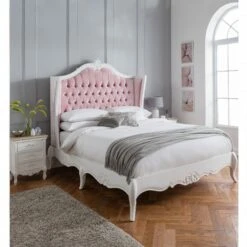 Pink Antique French Style Crushed Velvet Bed
