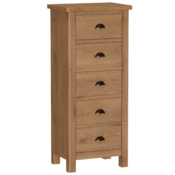 Ranston Oak 5 Drawer Narrow Chest