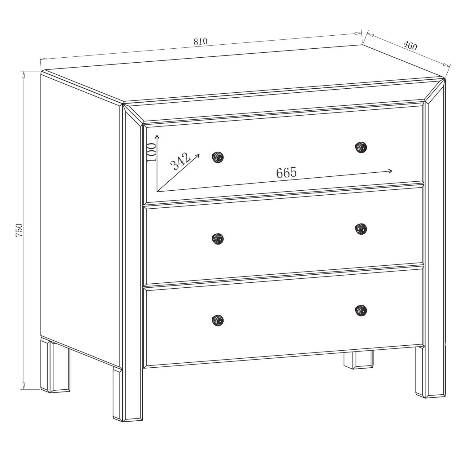 Romano Crystal Mirrored Chest 3 Drawer 6 Romano Crystal Mirrored Chest 3 Drawer - Image 4