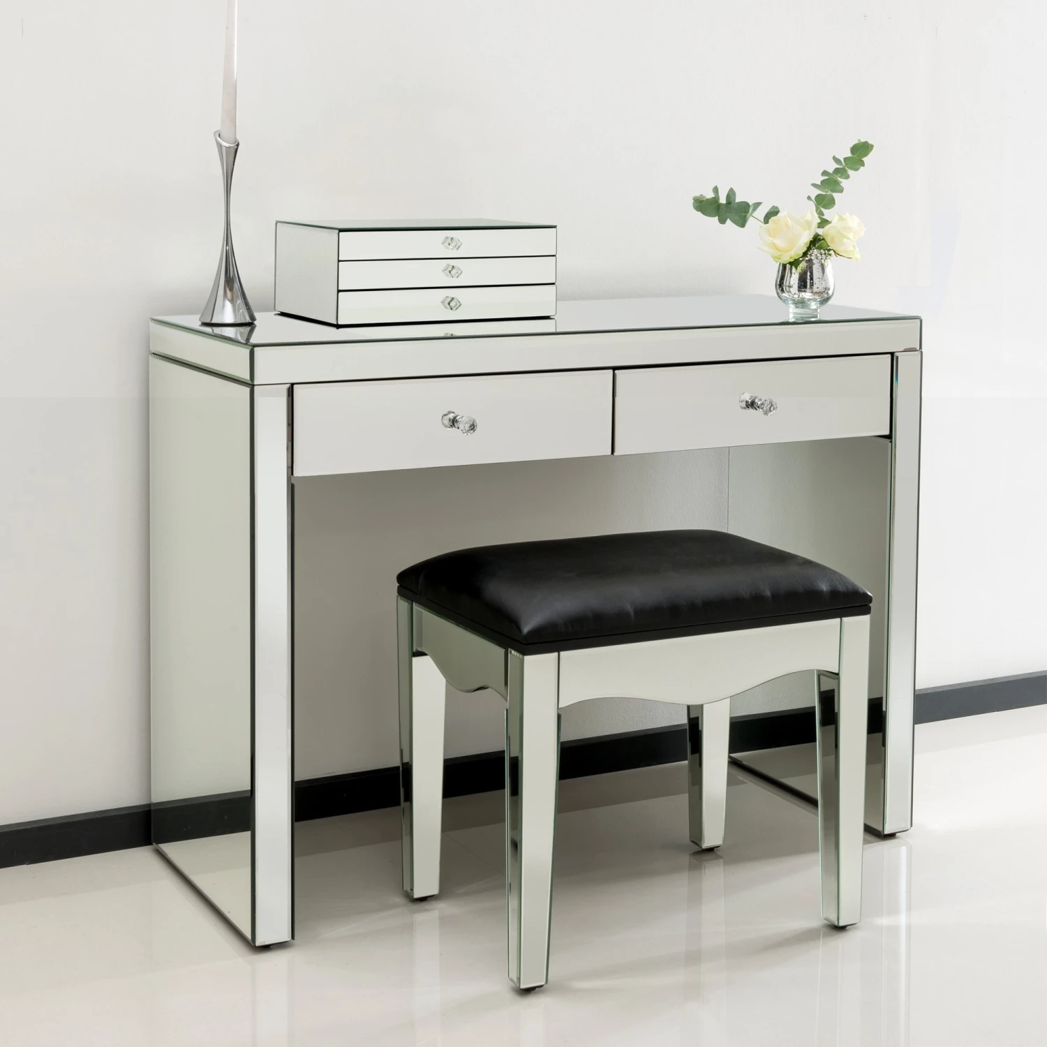 Romano Crystal Mirrored Dressing Table And Mirrored Stool 3 Romano Crystal Mirrored Dressing Table And Mirrored Stool