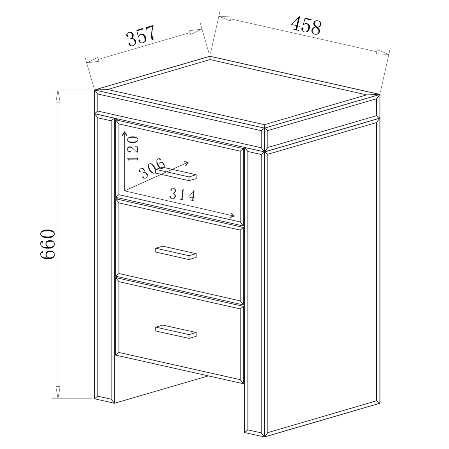 Romano Mirrored Bedside 3 Drawer 4 Romano Mirrored Bedside 3 Drawer - Image 2