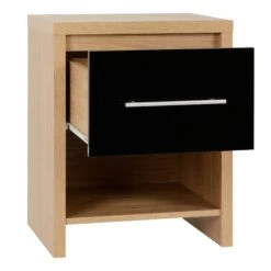 Seville Black Gloss & Light Oak 1 Drawer Bedside Cabinet -Cheap Bed Store seville black gloss light oak 1 drawer bedside cabinet p76546 123764 zoom