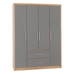 Seville Grey Gloss & Light Oak 4 Door 2 Drawer Wardrobe