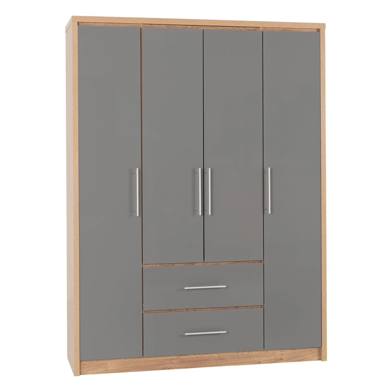 Seville Grey Gloss & Light Oak 4 Door 2 Drawer Wardrobe 3 Seville Grey Gloss & Light Oak 4 Door 2 Drawer Wardrobe