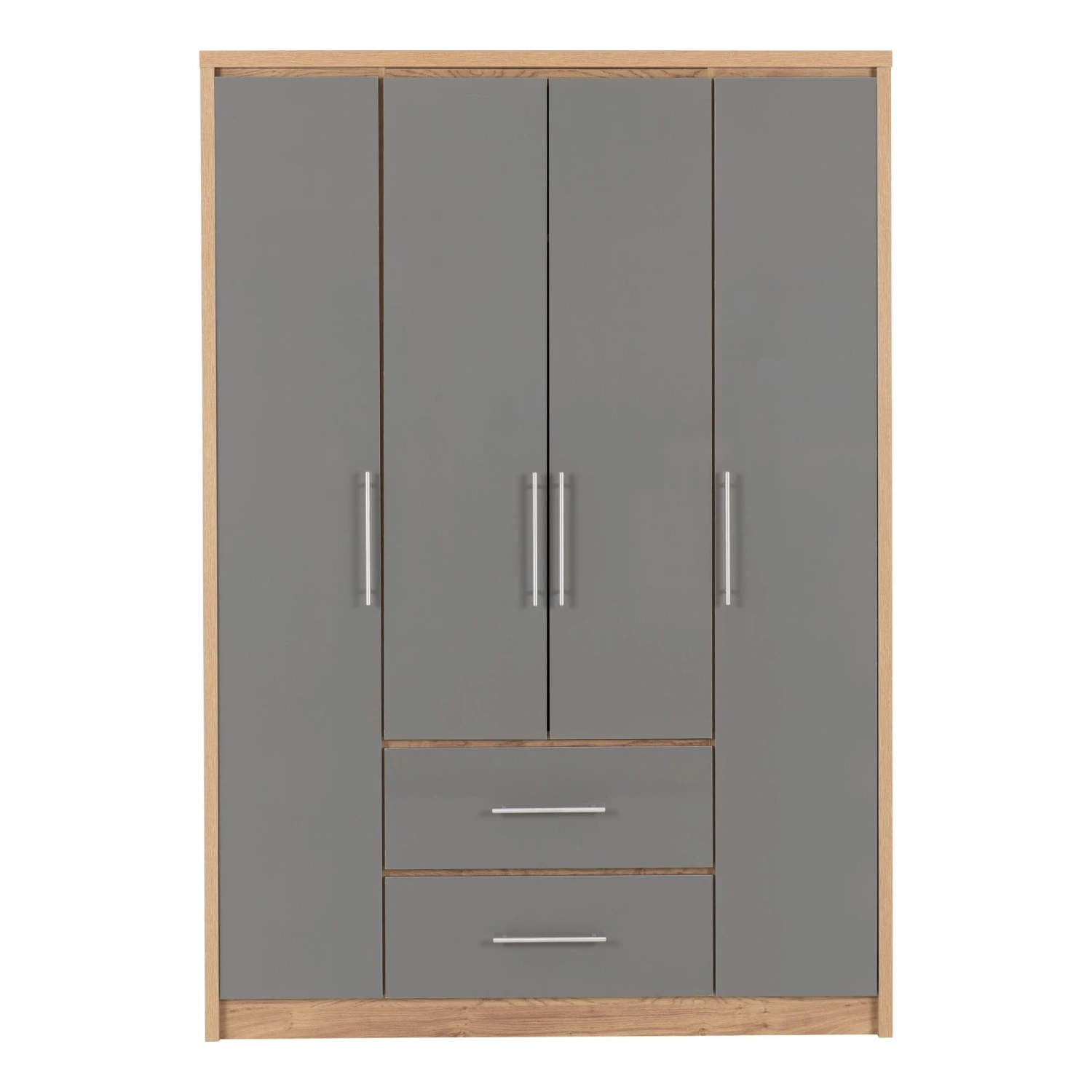 Seville Grey Gloss & Light Oak 4 Door 2 Drawer Wardrobe 4 Seville Grey Gloss & Light Oak 4 Door 2 Drawer Wardrobe - Image 2