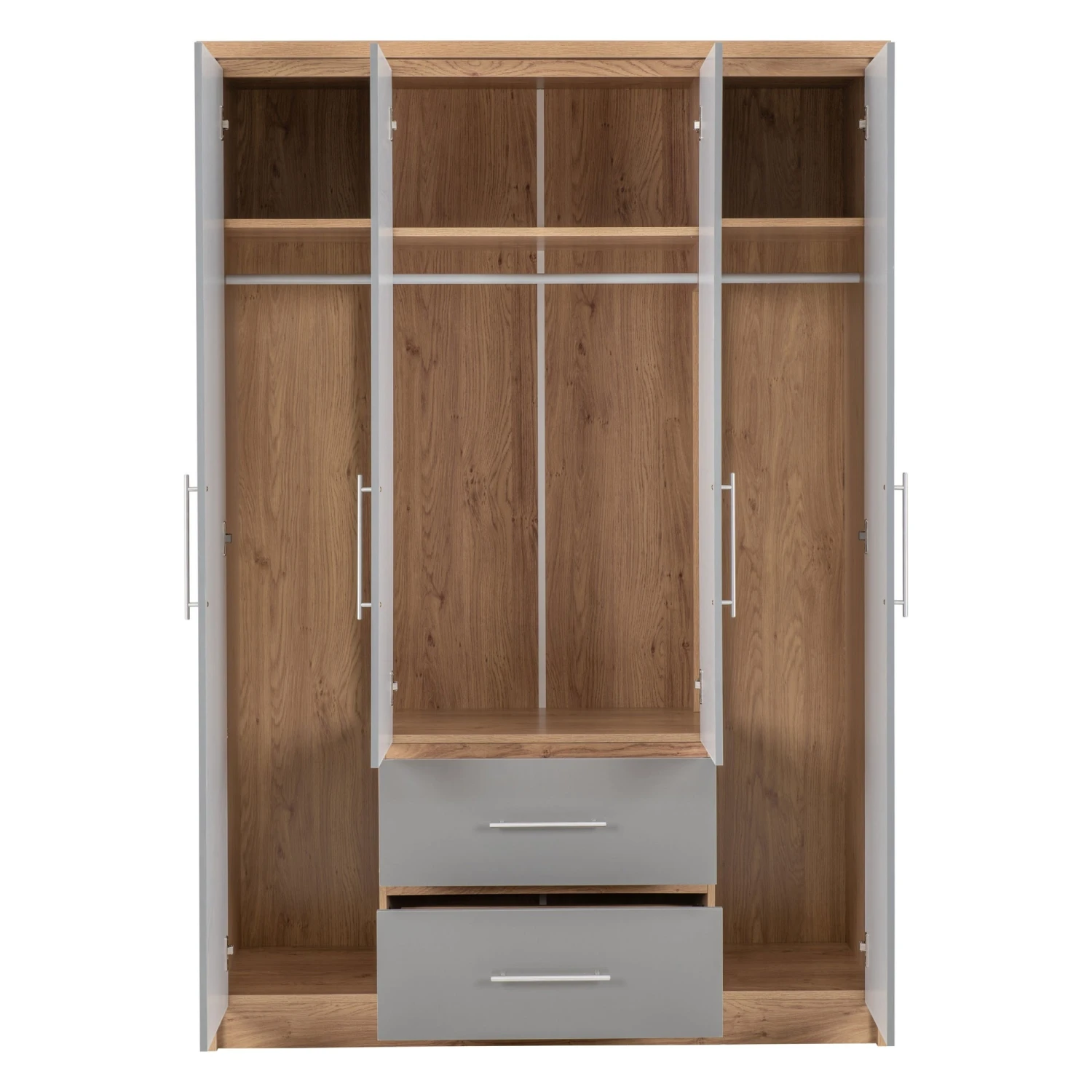 Seville Grey Gloss & Light Oak 4 Door 2 Drawer Wardrobe 5 Seville Grey Gloss & Light Oak 4 Door 2 Drawer Wardrobe - Image 3